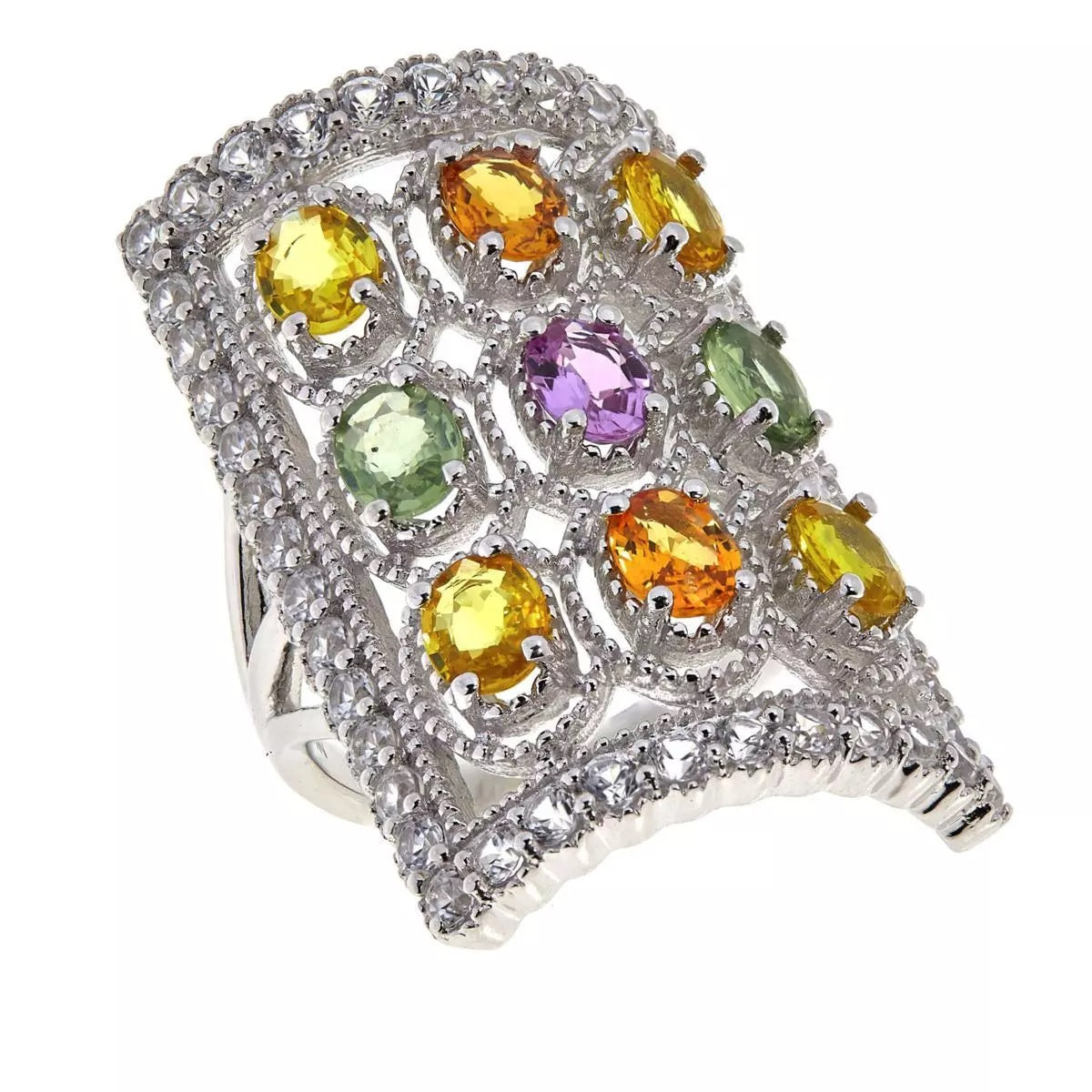 Colleen Lopez Sterling Silver Multi-Sapphire & White Zircon Ring Size 6