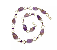 Rarities Sterling Silver Goldclad Carved Ametrine Station Necklace. 25-1/2"