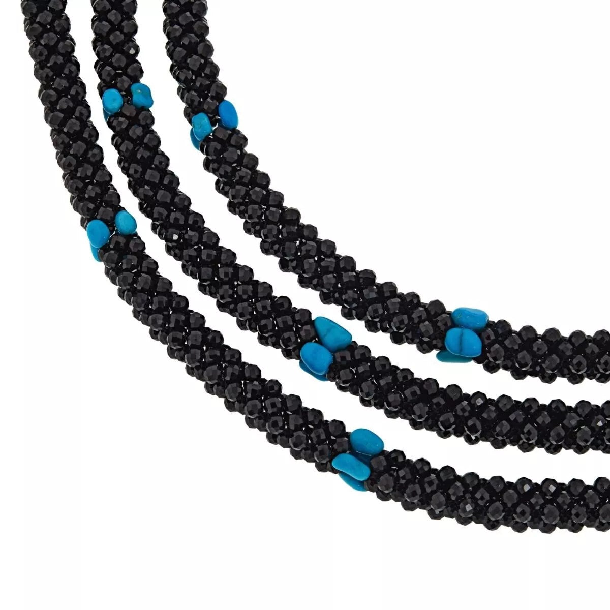 Jay King Sterling Silver Black Spinel and Turquoise Bead Necklace. 18"