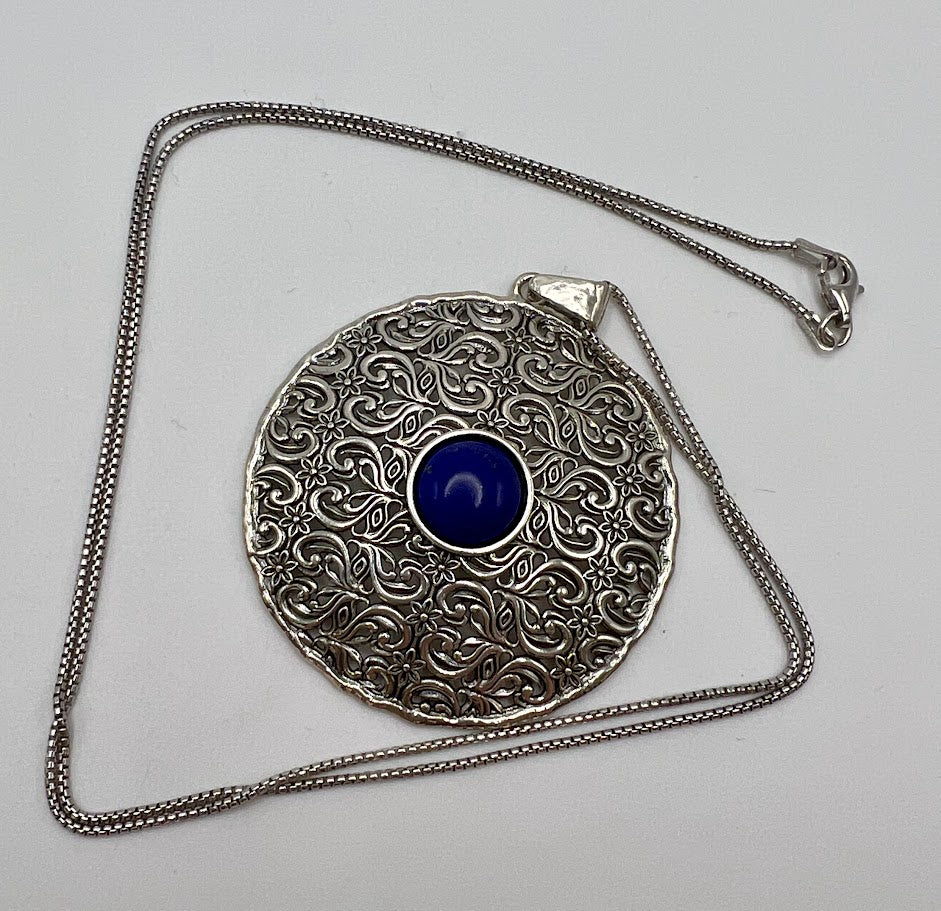 LiPaz Sterling Silver Lapis Circle Pendant Necklace, 24"