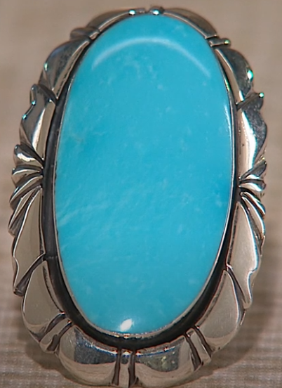 Chaco Canyon Sterling Silver Oval Kingman Turquoise  Ring, Size 5