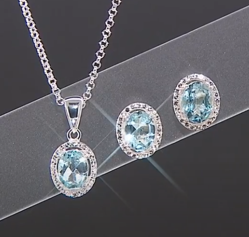 Sevilla Silver Sterling Blue & White Topaz Pendant/Earring Set, 18"