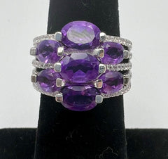 Colleen Lopez Sterling Silver Oval Amethyst & White Zircon 7-Stone Ring. Size 5