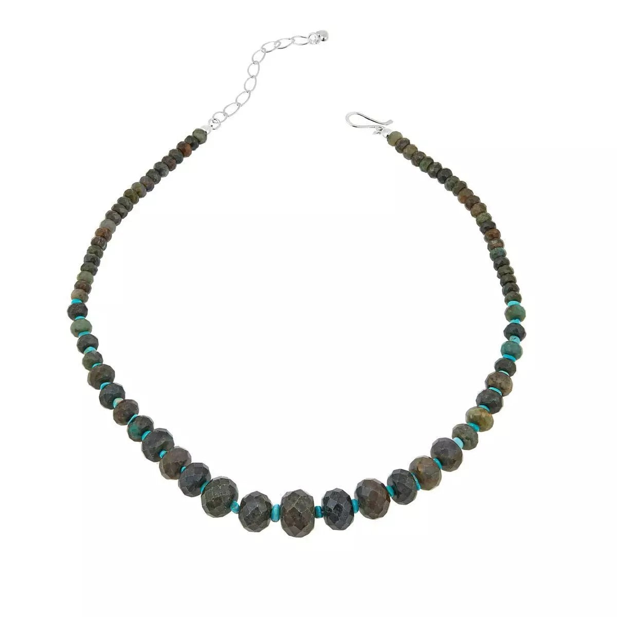 Jay King Sterling Silver Graduated Labradorite & Turquoise Bead Necklace 18"