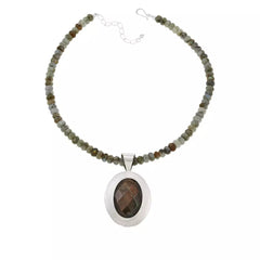 Jay King Sterling Silver Oval Labradorite Pendant & Bead Necklace 18"