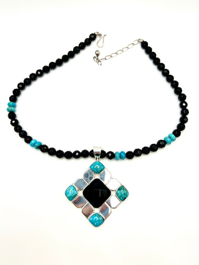 Jay King Sterling Silver Black Chalcedony & Turquoise Beaded Pendant Necklace, 18"