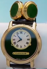 Thomas Earnshaw Stainless Steel Green Sandstone Inlay Leather Strap Watch and Cufflinks Set