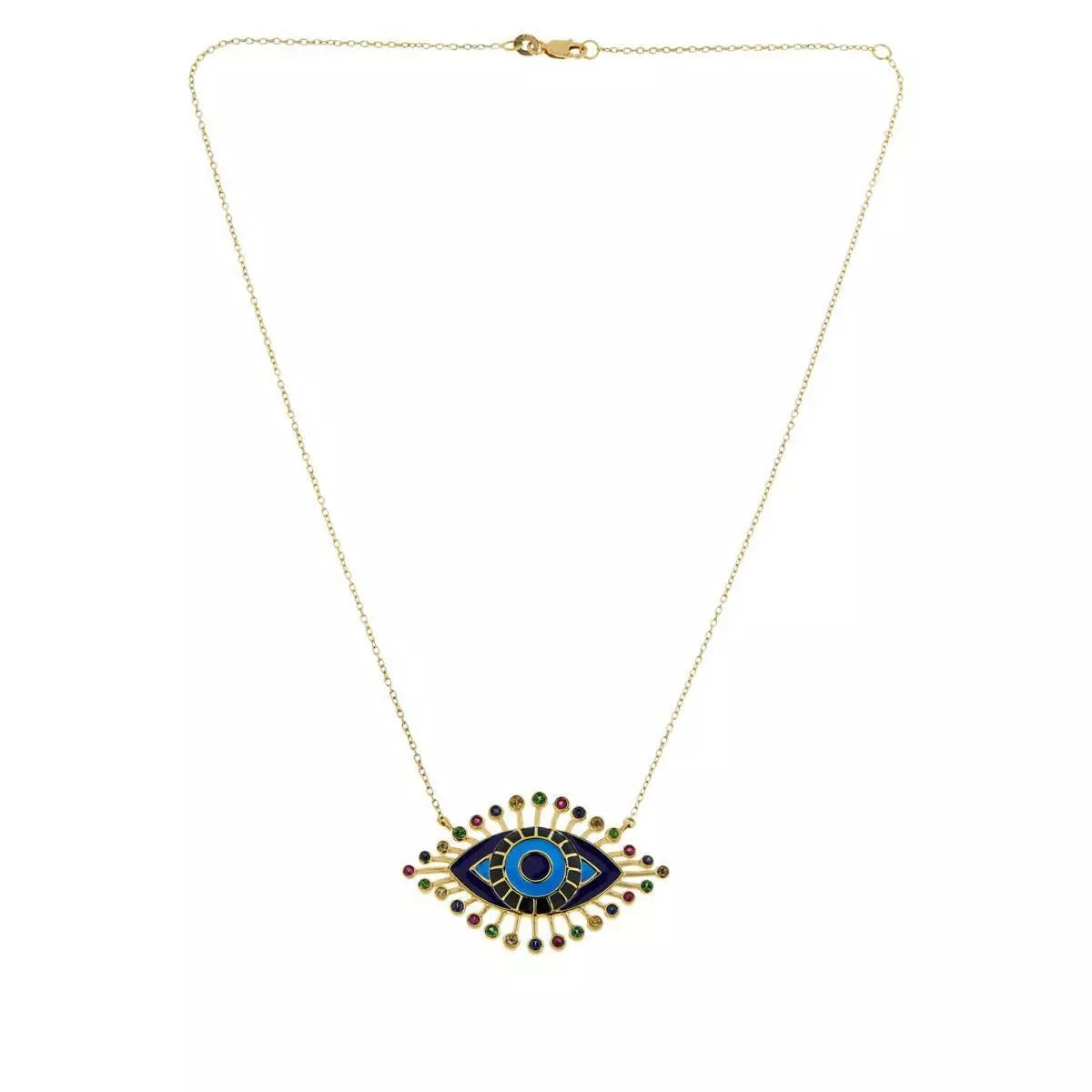 Rarities Gold Plated Silver Multi Gem Evil Eye Talisman Pendant Necklace 18"