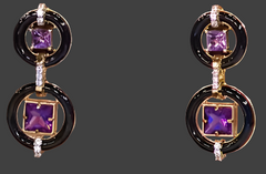 Rarities Sterling Silver Goldclad Onyx, Zircon & Amethyst Drop Earrings, 2"