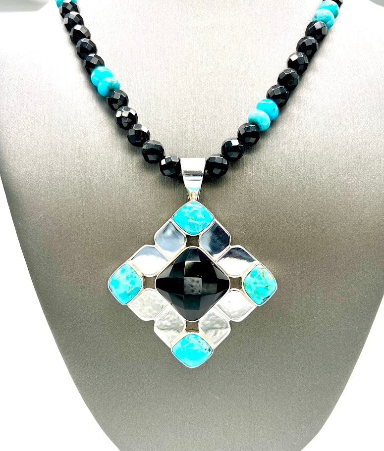 Jay King Sterling Silver Black Chalcedony & Turquoise Beaded Pendant Necklace, 18"