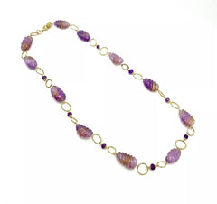 Rarities Sterling Silver Goldclad Carved Ametrine Station Necklace. 25-1/2"