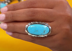 Chaco Canyon Sterling Silver Oval Kingman Turquoise  Ring, Size 5