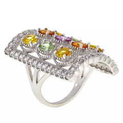 Colleen Lopez Sterling Silver Multi-Sapphire & White Zircon Ring Size 6