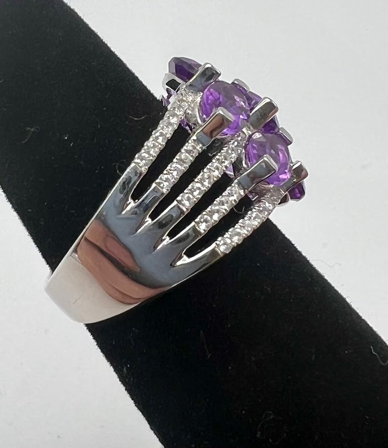 Colleen Lopez Sterling Silver Oval Amethyst & White Zircon 7-Stone Ring. Size 5