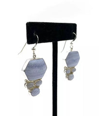 Jay King Sterling Silver Blue Lace Agate Drop Earrings 1-3/4"