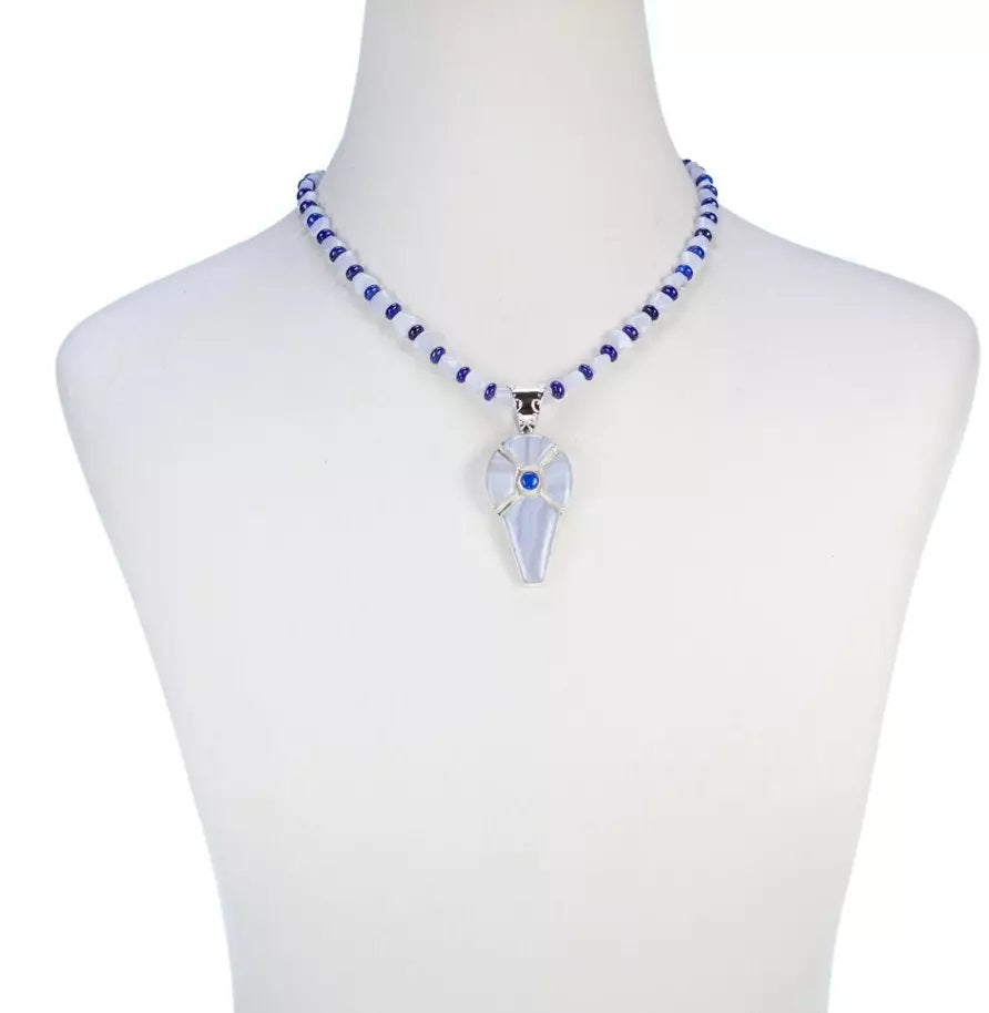 Jay King Sterling Silver Blue Lace Agate Pendant w/ Bead Necklace 18"