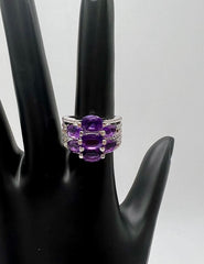 Colleen Lopez Sterling Silver Oval Amethyst & White Zircon 7-Stone Ring. Size 5