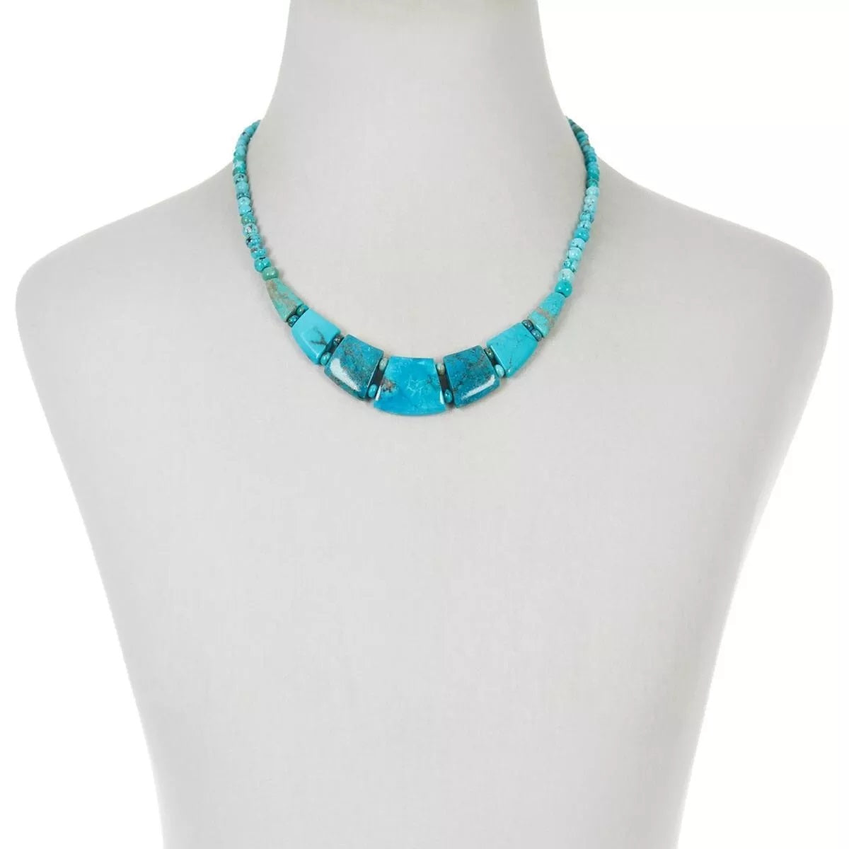 Jay King Sterling Silver Maidenhair Turquoise Beaded Bib Necklace 18"