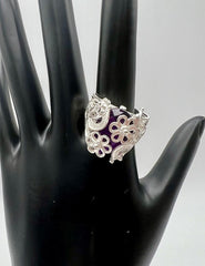 Ottoman Silver Bold Amethyst Wrapped Filigree Ring, Size 6