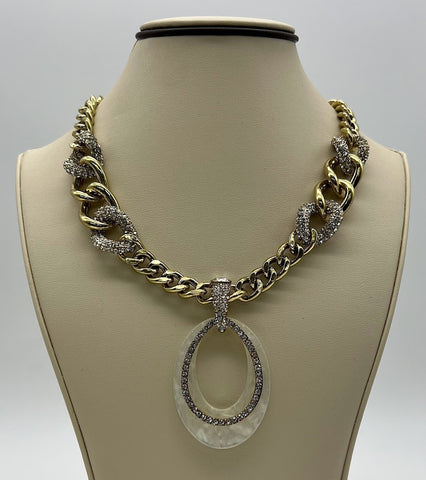 Heidi Daus "XL Hoops" Crystal-Accented Curb-Link Pendant Necklace