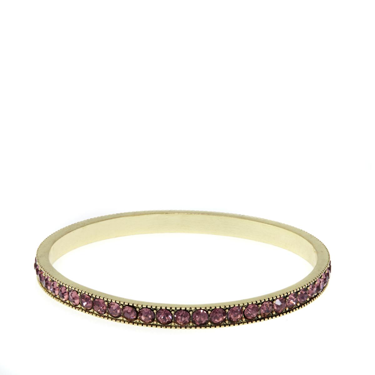 Heidi Daus Chic Simplicity Pink Crystal Goldtone Bangle Bracelet 8"