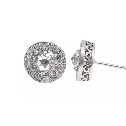 Leslie Greene 3.4Ctw Cz "Madison" Stud Earrings Sterling Silver