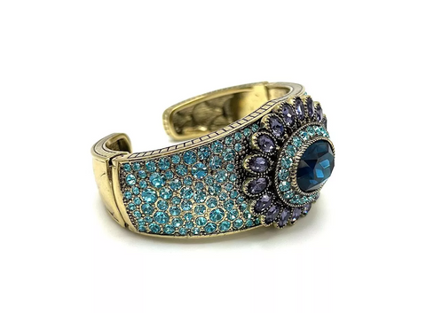 Heidi Daus Dazzling Delight Multicolor Blue Goldtone Cuff Bracelet 6"