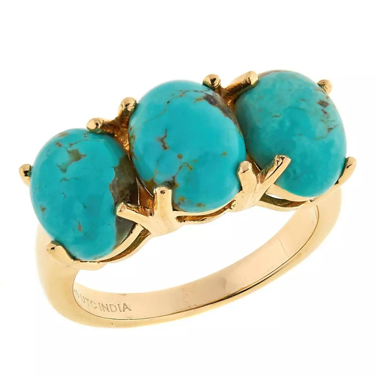 Paul Deasy Goldclad 3-Stone Tyrone Blue Turquoise Ring Size 6 Hsn $101