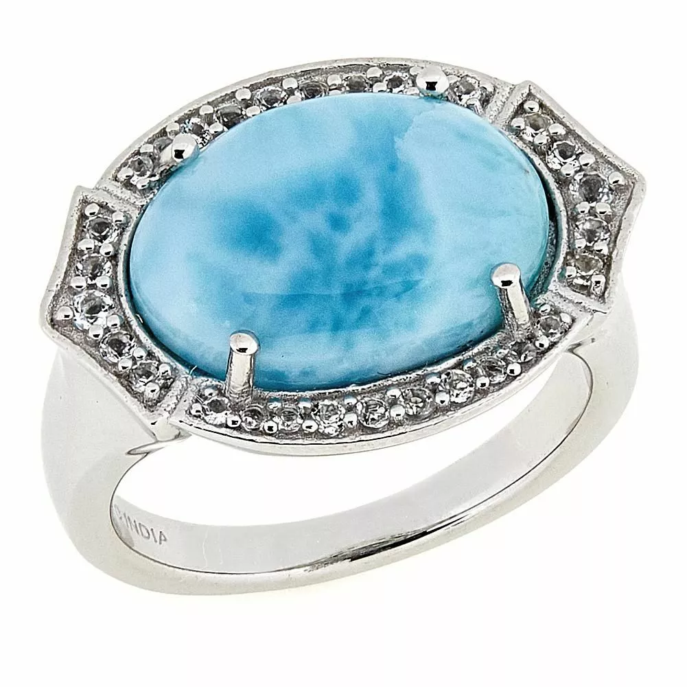 Paul Deasy Sterling Silver Larimar & White Topaz East/West Ring