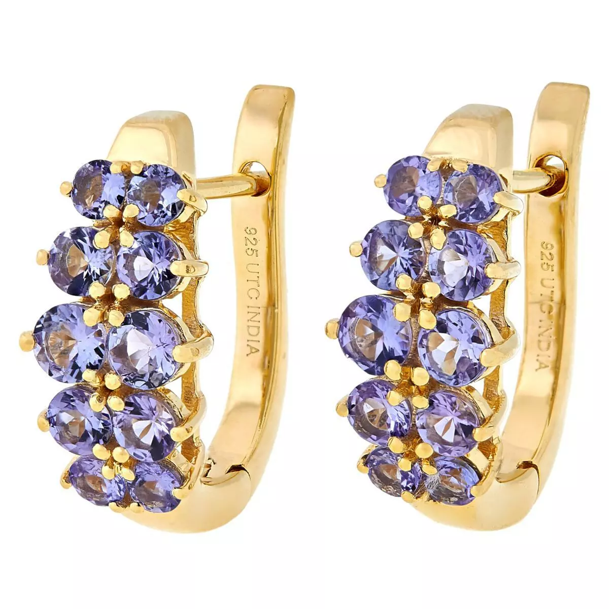 Paul Deasy Sterling Silver GoldPlated Two-Row Tanzanite Round Gemstone Earrings