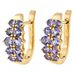 Paul Deasy Sterling Silver GoldPlated Two-Row Tanzanite Round Gemstone Earrings