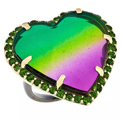 Rarities Vermeil Multicolor Quartz Doublet & Chrome Diopside Heart Ring Size 6