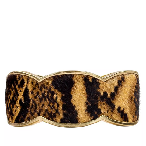 Patricia Nash Elisabetta Leopard Color Leather Inset Cuff Bracelet 6 1/2"