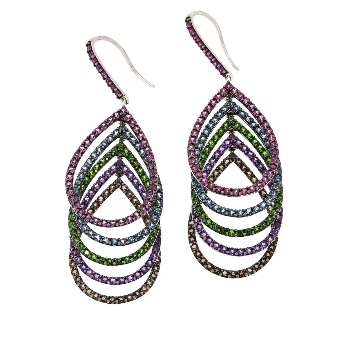 Rarities Sterling Silver Multigemstone Cascading Teardrop Earrings