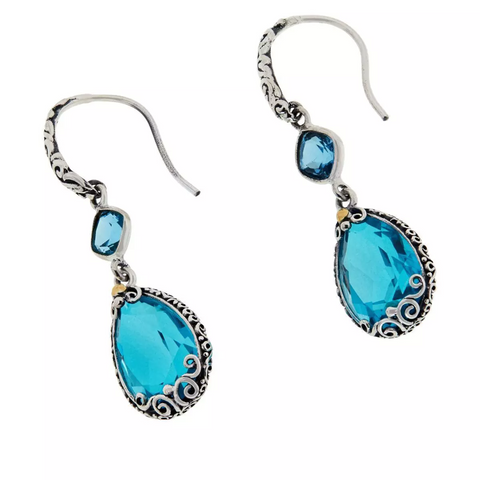 Bali Design Sterling Silver Blue Quartz Drop Earrings