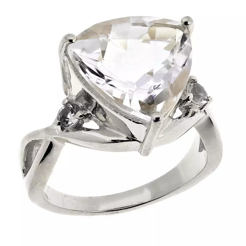 Herkimer Mines "Diamond" Trilliant Cut Quartz Sterling Silver Ring