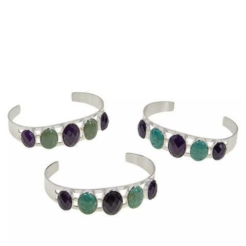 Jay King Sterling Silver Amethyst & New Red Skin Turquoise Cuff Bracelet. 6-3/4"