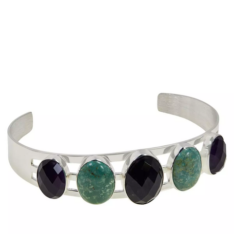 Jay King Sterling Silver Amethyst & New Red Skin Turquoise Cuff Bracelet. 6-3/4"