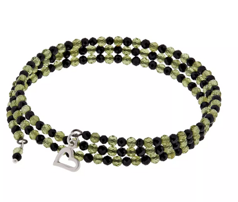 Jay King Peridot and Black Spinel Bead Coil Bracelet with Charm