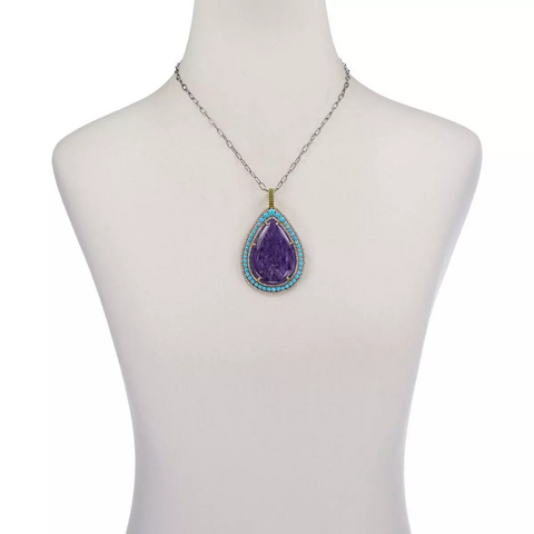 Rarities Charoite & Turquoise Sterling Silver Goldclad Enhancer Necklace 20"