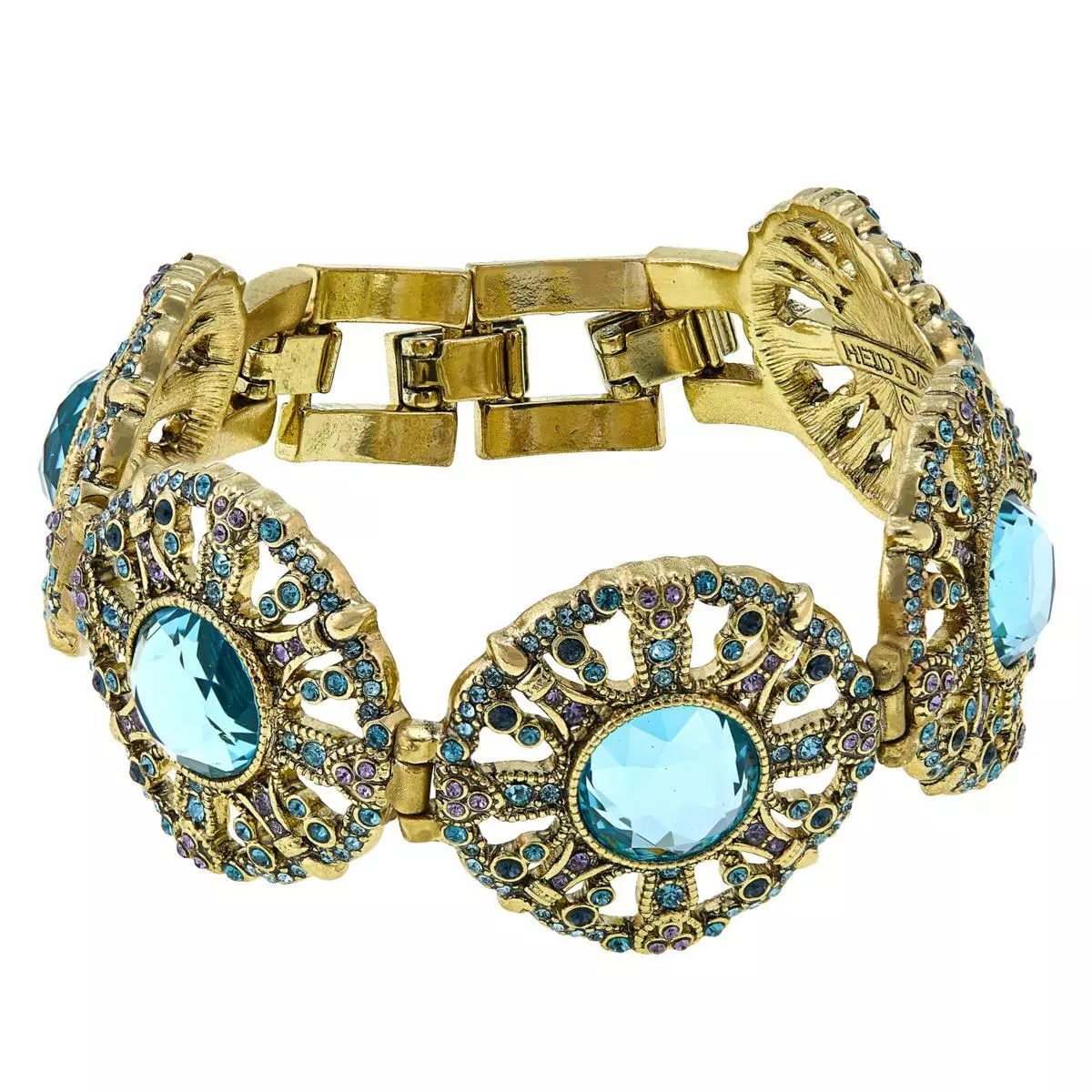 Heidi Daus "How Suite It Is" Aqua Blue Crystal Line Bracelet 7-1/2"