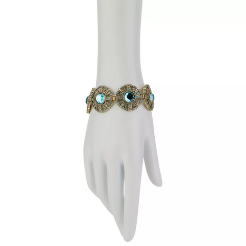 Heidi Daus "How Suite It Is" Aqua Blue Crystal Line Bracelet 7-1/2"