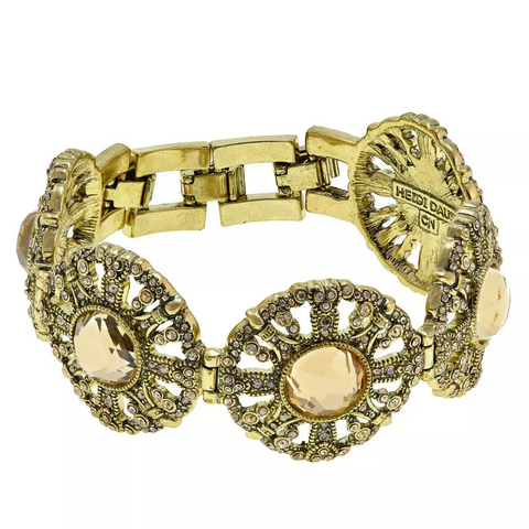 Heidi Daus "How Suite It Is" Golden Champagne Crystal Line Bracelet 7"