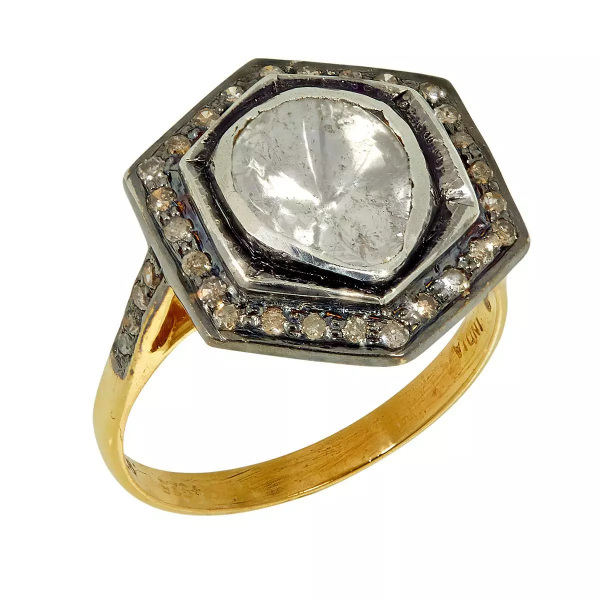 Joya 2-Tone 14K Yellow Gold Polki 0.36ct Diamond Halo-Style Ring