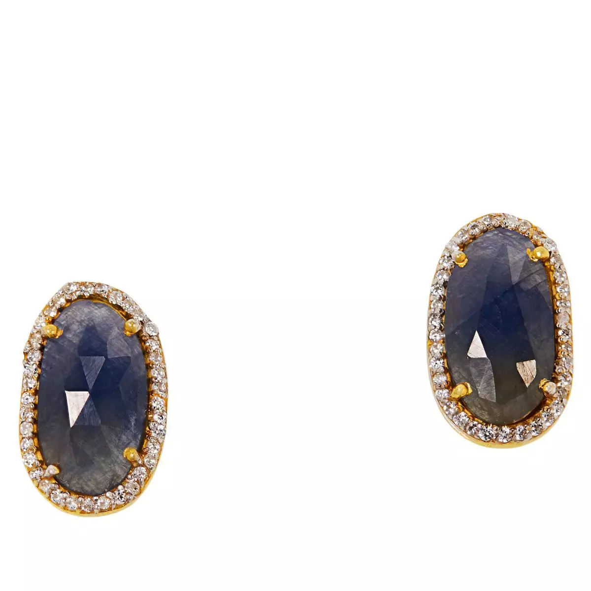 Joya Goldtone Sterling Silver Blue Sapphire & Zircon Stud Earrings