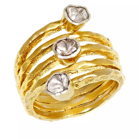 Joya Goldtone Sterling Silver Polki Diamond 3-Stone Wrap Ring