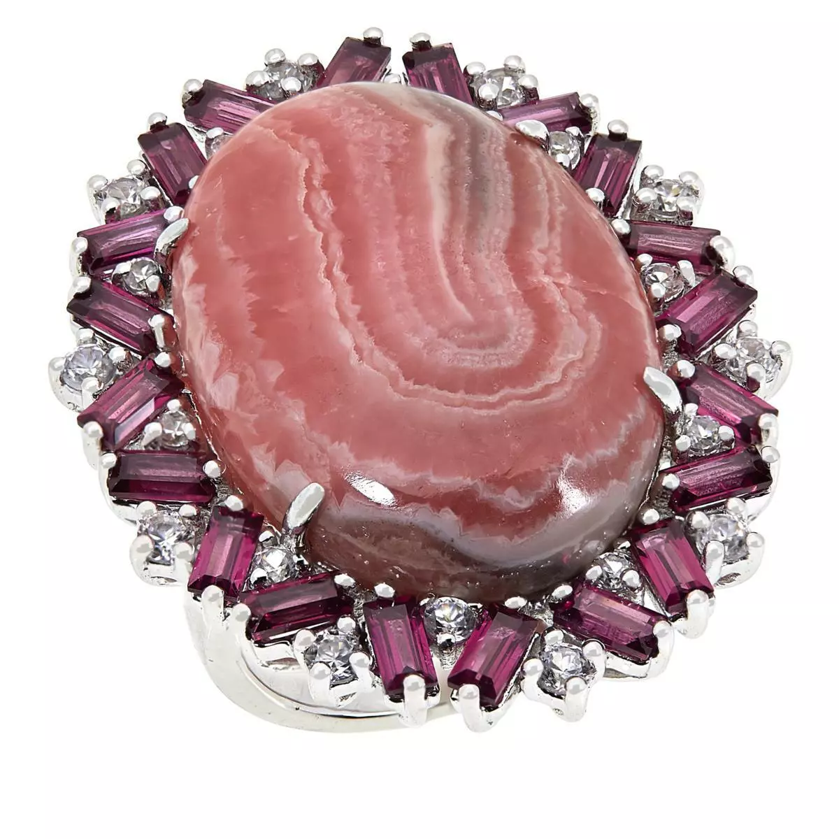 Rarities Sterling Silver Rhodochrosite & Rhodolite Cocktail Ring Size 7