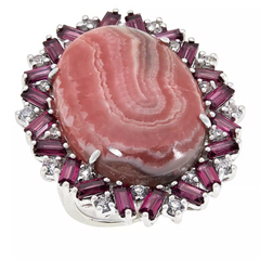 Rarities Sterling Silver Rhodochrosite & Rhodolite Cocktail Ring Size 6