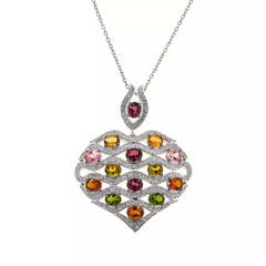 Colleen Lopez Multi Tourmaline & White Zircon Heart Pendant with Chain