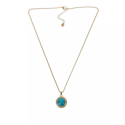 Colleen Lopez Goldtone Turquoise and White Topaz Pendant with 18" Chain